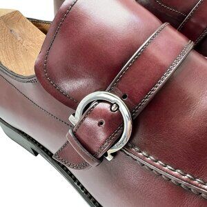 $1750 Salvatore Ferragamo Tramezza Shoes Silver Gancini Bit Burgundy Loafers 13